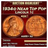 1934-d Lincoln Cent Near Top Pop 1c ms66+ rd SEGS