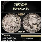1914-p Buffalo Nickel 5c Grades ms64+