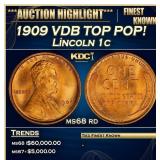 1909 VDB Lincoln Cent TOP POP! 1c ms68 rd SEGS