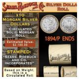 SEARS Circ Morgan Silver Dollar 10 Coin Roll 1894/