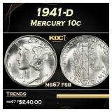 1941-d Mercury Dime 10c ms67 fsb SEGS