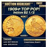 1909-p Gold Indian Quarter Eagle TOP POP! $2 1/2 m