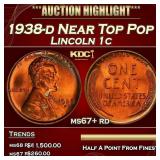 1938-d Lincoln Cent Near Top Pop 1c ms67+ rd SEGS