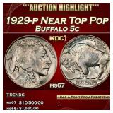 1929-p Buffalo Nickel Near Top Pop 5c ms67 SEGS