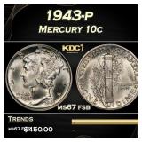 1943-p Mercury Dime 10c ms67 fsb SEGS