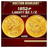 1852-p Gold Liberty Quarter Eagle $2 1/2 ms62 USCG