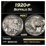 1920-p Buffalo Nickel 5c Grades ms65