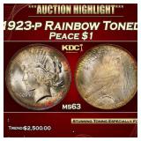 PCGS 1923-p Peace Dollar Rainbow Toned $1 ms63 PCG