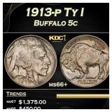 1913-p Ty I Buffalo Nickel 5c ms66+ SEGS