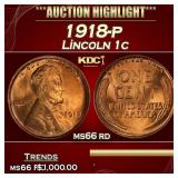 1918-p Lincoln Cent 1c ms66 rd SEGS
