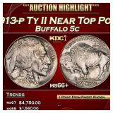 1913-p Ty II Buffalo Nickel Near Top Pop! 5c ms66+