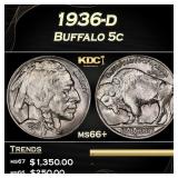 1936-d Buffalo Nickel 5c Grades ms66+