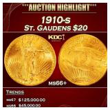 1910-s Gold St. Gaudens Double Eagle $20 ms66+ SEG
