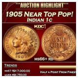 1905 Indian Cent Near Top Pop! 1c ms66+ rd SEGS