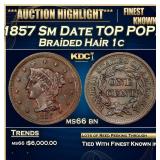 1857 Sm Date Braided Hair Large Cent TOP POP! 1c m