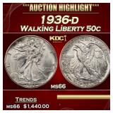 1936-d Walking Liberty Half Dollar 50c ms66 SEGS