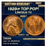 1929-p Lincoln Cent TOP POP! 1c ms67+ rd SEGS