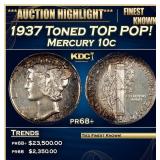 1937 Proof Mercury Dime Toned TOP POP! 10c pr68+ S