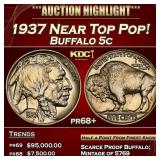 1937 Proof Buffalo Nickel Near Top Pop! 5c pr68+ S