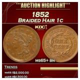 1852 Braided Hair Large Cent 1c ms65+ bn SEGS