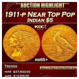 1911-p Gold Indian Half Eagle Near Top Pop $5 ms65