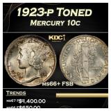 1923-p Mercury Dime Toned 10c ms66+ FSB SEGS