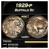 1929-p Buffalo Nickel 5c Grades ms65+