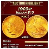 1909-p Gold Indian Eagle $10 ms65+ SEGS