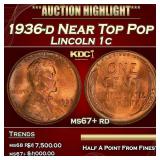 1936-d Lincoln Cent Near Top Pop 1c ms67+ rd SEGS