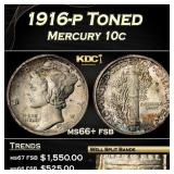 1916-p Mercury Dime Toned 10c ms66+ fsb SEGS