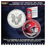 Kansas City Official NFL Team Colorized 1oz Silver