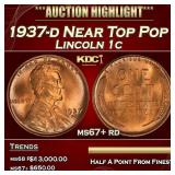 1937-d Lincoln Cent Near Top Pop 1c ms67+ rd SEGS