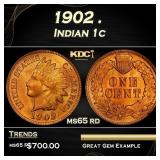 1902 Indian Cent . 1c Grades ms65 rd
