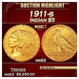 1911-s Gold Indian Half Eagle $5 ms63 USCG