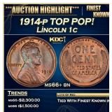 1914-p Lincoln Cent TOP POP! 1c ms66+ bn SEGS