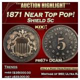 1871 Proof Shield Nickel Near Top Pop! 5c pr67+ DC