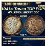 1941-s Walking Liberty Half Dollar Toned TOP POP!