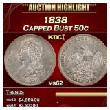 1838 Capped Bust Half Dollar 50c ms62 USCG