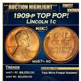1909-p Lincoln Cent TOP POP! 1c ms67+ rd SEGS