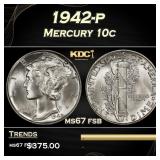 1942-p Mercury Dime 10c ms67 fsb SEGS