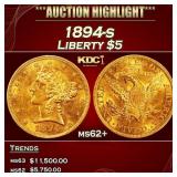 1894-s Gold Liberty Half Eagle $5 ms62+ USCG