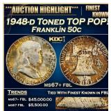 1948-d Franklin Half Dollar Toned TOP POP! 50c ms6