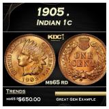 1905 Indian Cent . 1c Grades ms65 rd