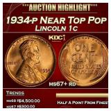 1934-p Lincoln Cent Near Top Pop 1c ms67+ rd SEGS