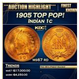 1905 Indian Cent TOP POP! 1c ms67 rd SEGS