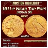 1911-p Gold Indian Half Eagle Near Top Pop! $5 ms6