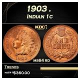 1903 Indian Cent . 1c Grades ms64 rd