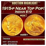 1915-p Gold Indian Eagle Near Top Pop! $10 ms66+ S