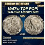 1947-d Walking Liberty Half Dollar TOP POP! 50c ms