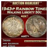 1943-p Walking Liberty Half Dollar Rainbow Toned 5